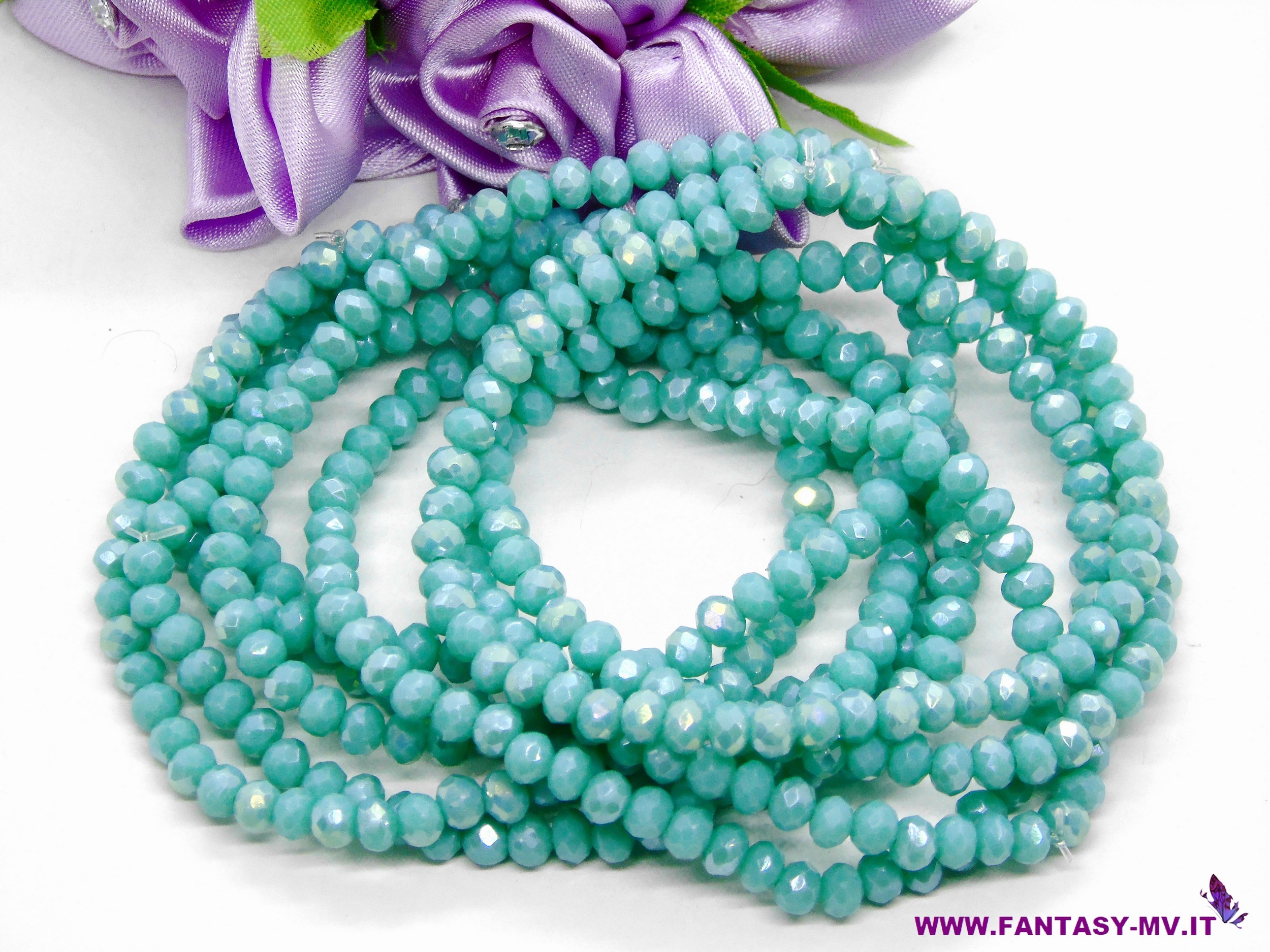 Base per bracciale elastico con mezzi cristalli - Verde Marino
